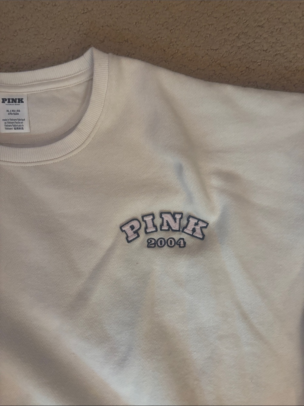 PINK Victoria's Secret Crewneck Sweatshirt - Cream EUC XL Vintage - Picture 2 of 5